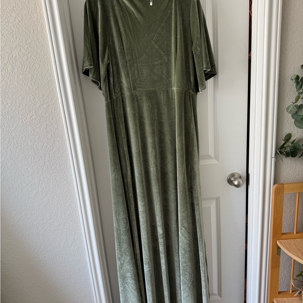 Baltic Born Olive Green Velvet Maxi Dress